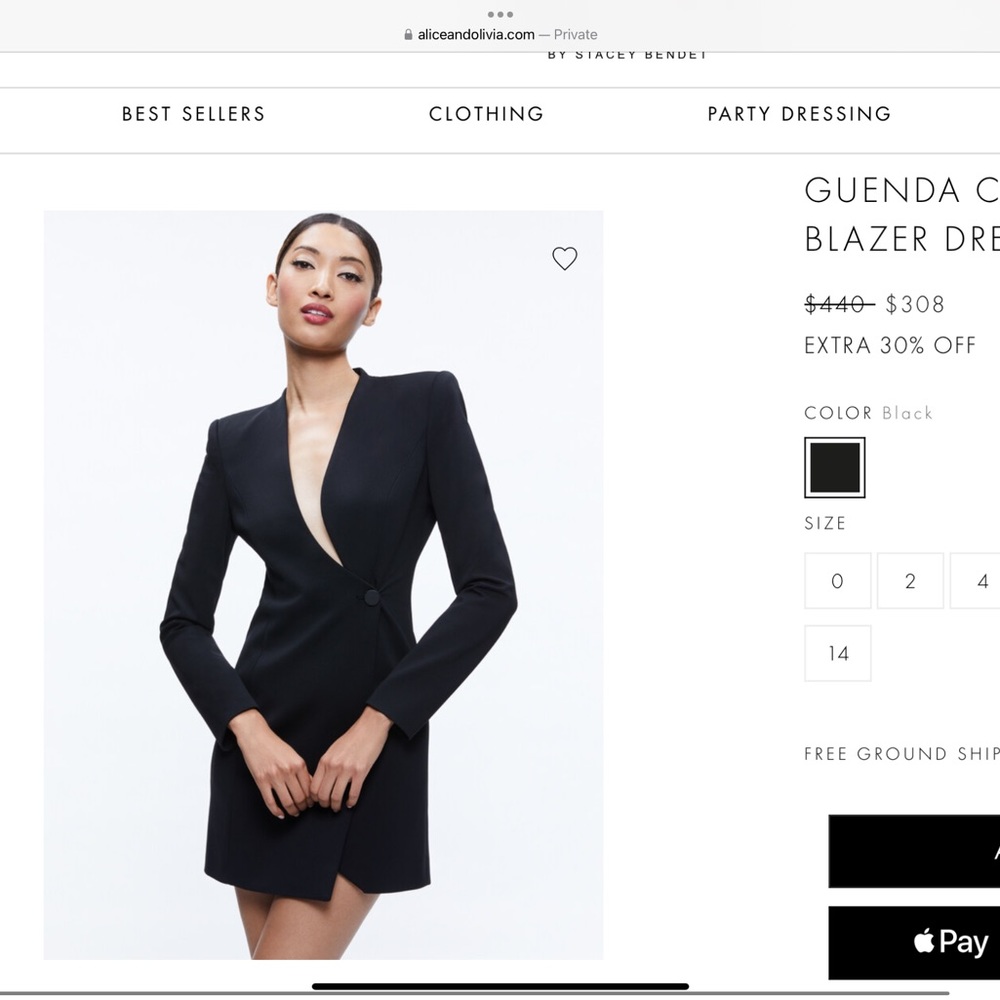 🖤Alice Olivia🖤 fitted blazer dress tucks 0 jacket